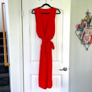 Flowy jumpsuit summer bright reddish-orange